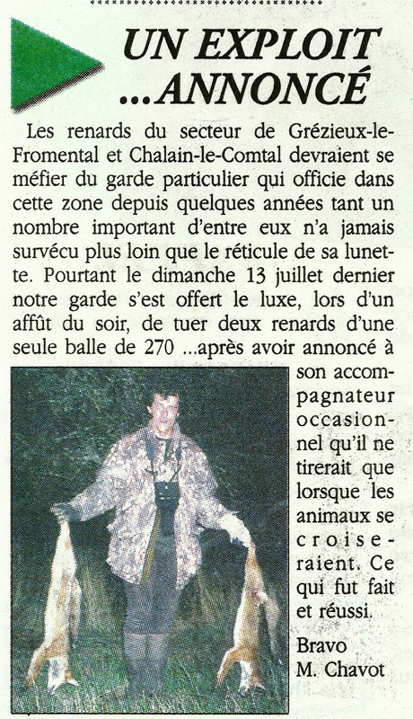 article de presse du chasseur de la loire sur Richard chavot 